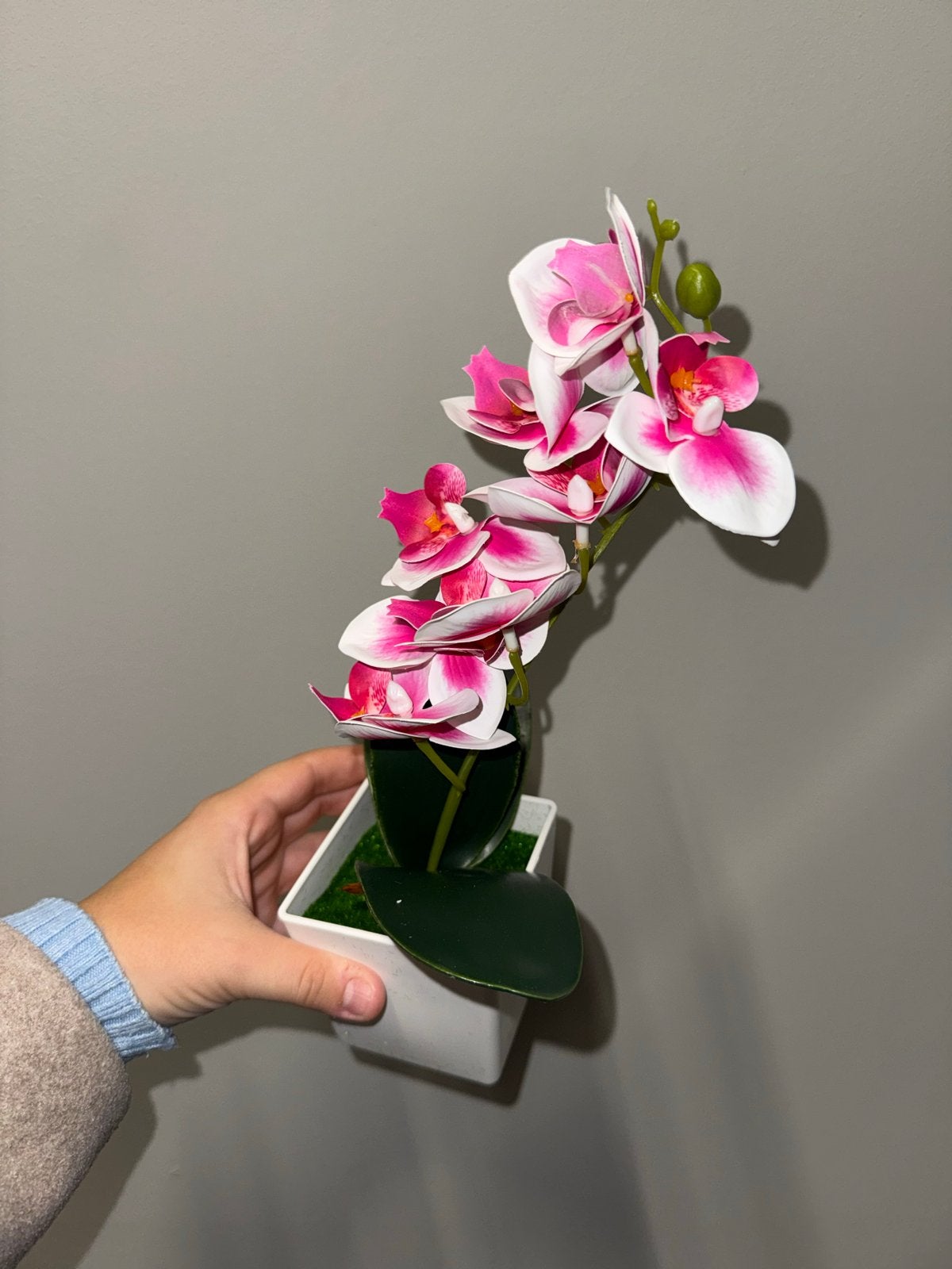Kunst Orchidee Roze/Wit in Pot - Realistisch en Onderhoudsvr, Binnen, Roze, Kunstplant, Nieuw