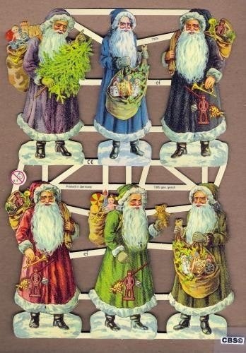 Kerstmannen met gekleurde jas Poëzie plaatjes 7305, Verzamelen, Poesieplaatjes, Ophalen of Verzenden