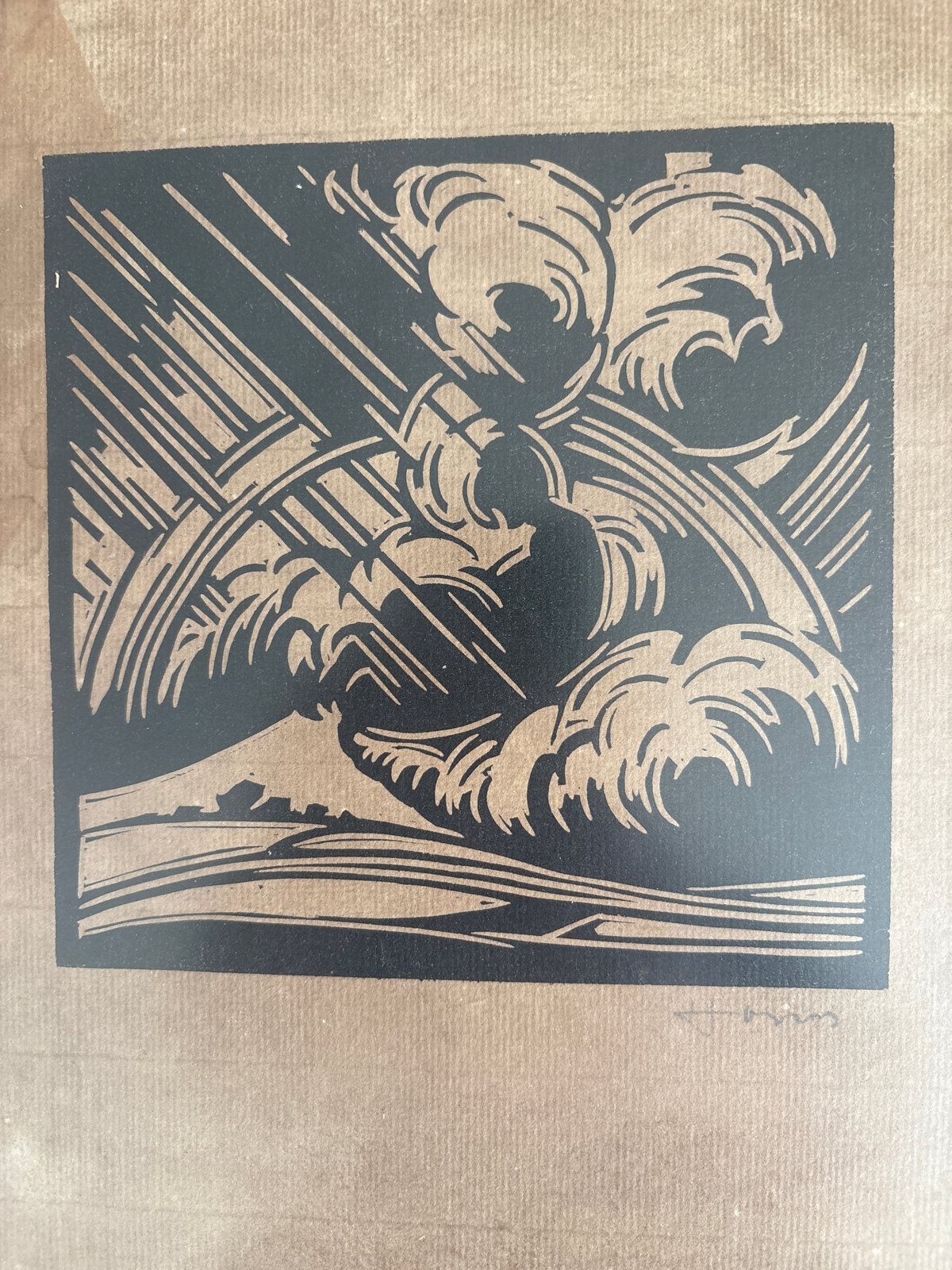 Gravure Henri Jonas - Golven en regen (1921), Ingelijst, Ophalen of Verzenden, Gravure, Landschap