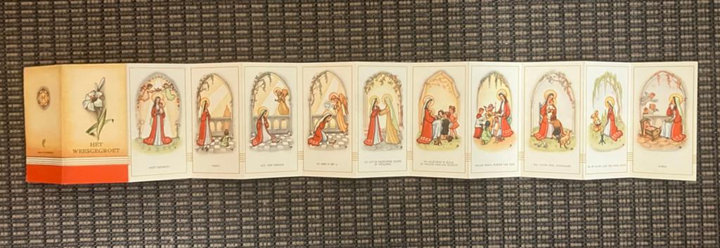 Oud religieus vouwboekje 'Het Weesgegroet' - Maria, Antiek en Kunst, Antiek | Religie, Ophalen of Verzenden