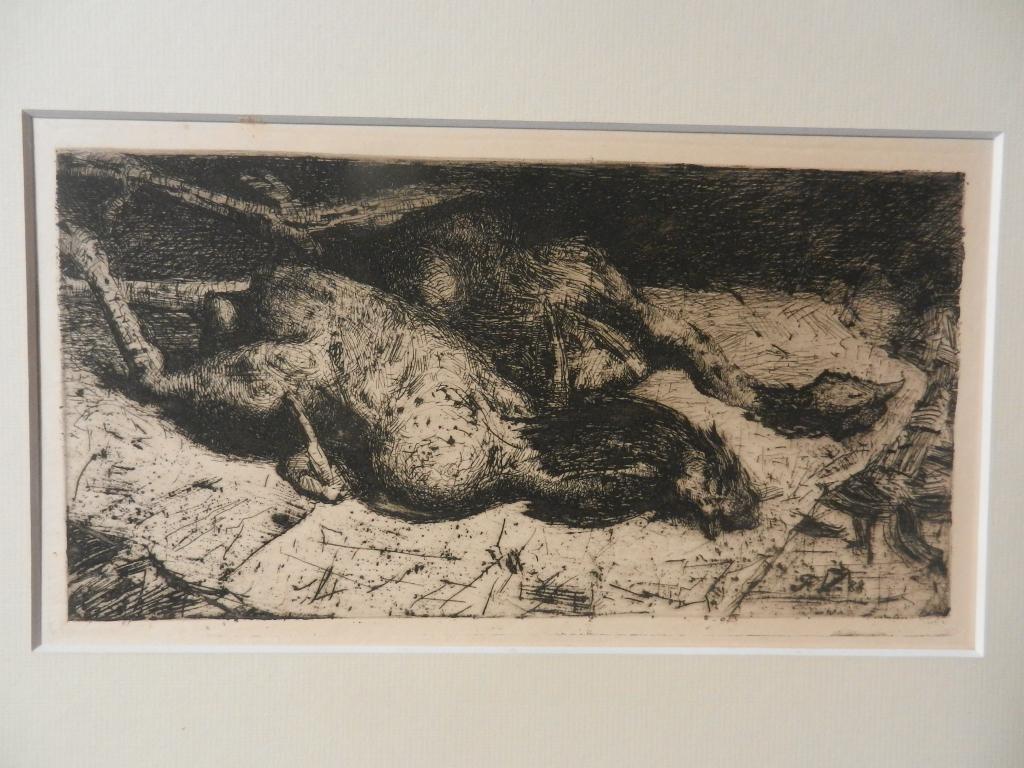 Ets Geplukte Hanen Floris Verster 1888 , in passe partout, 1800 - 1899, Ets, Ophalen of Verzenden, Flora en Fauna