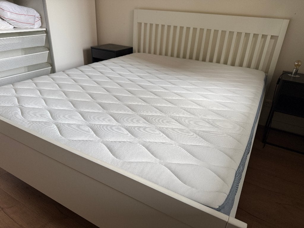 Compleet Ikea bed (frame en matras), Ophalen, Gebruikt, Wit, Tweepersoons
