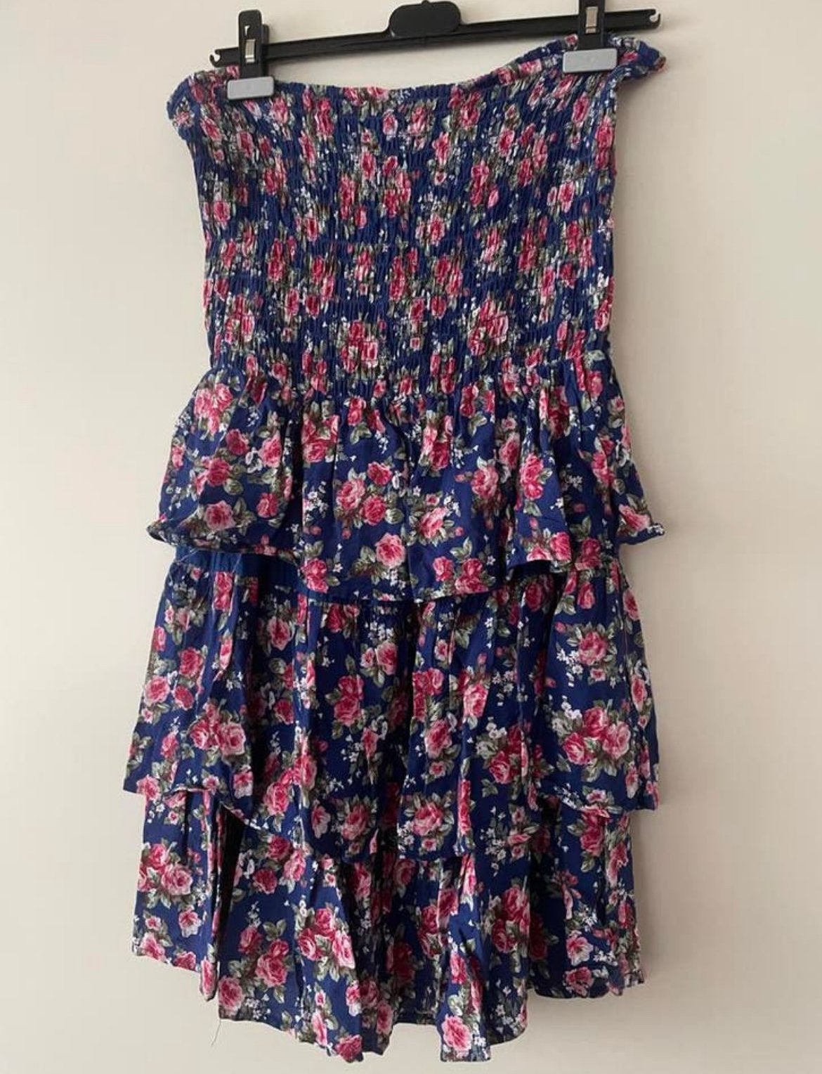 Atmosphere strapless jurk met bloemenprint 36/S, Maat 38/40 (M), Blauw, Ophalen of Verzenden, Zo goed als nieuw