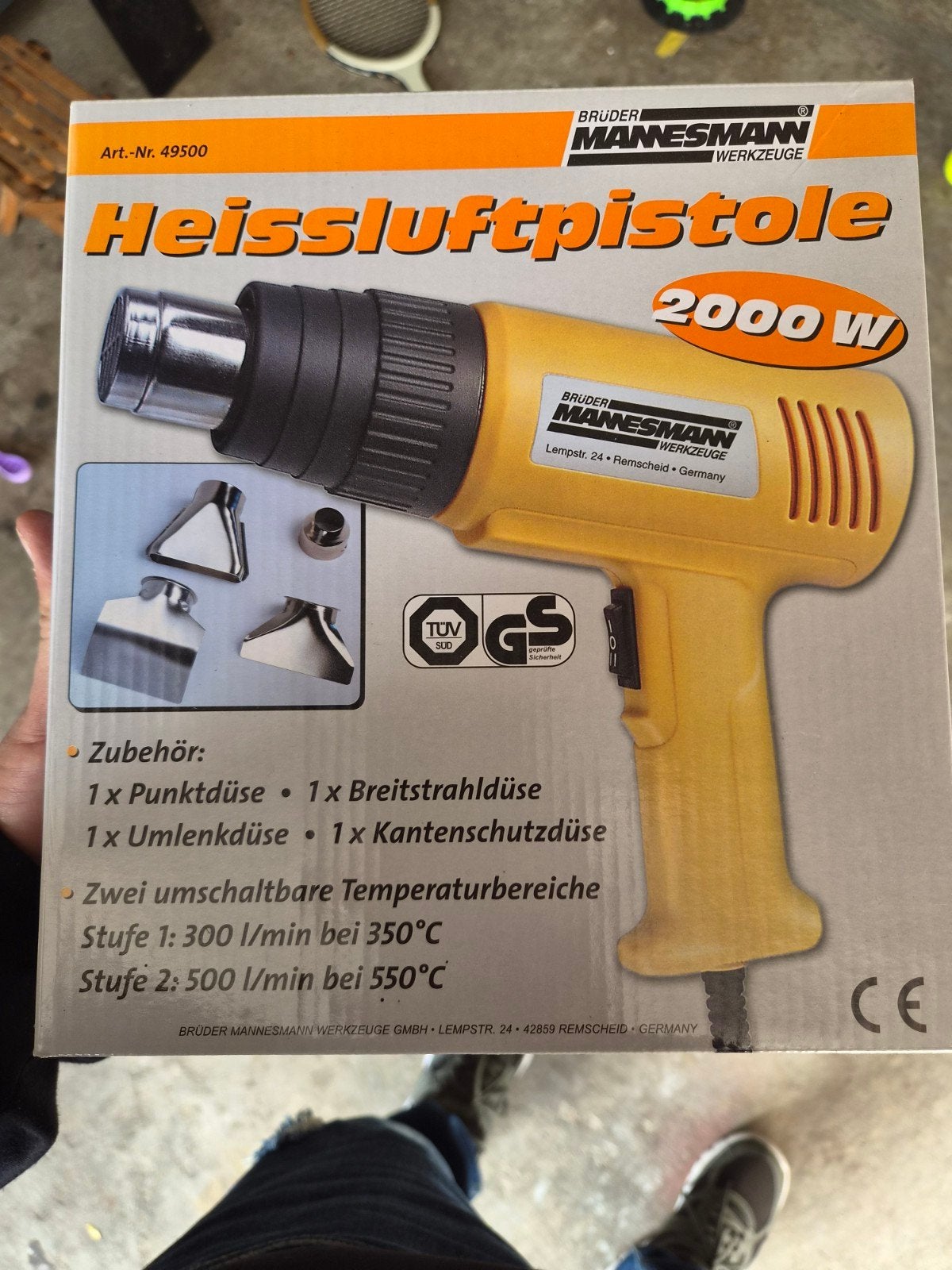 Brüder Mannesmann Heteluchtpistool 2000W met accessoires, Ophalen of Verzenden, Nieuw