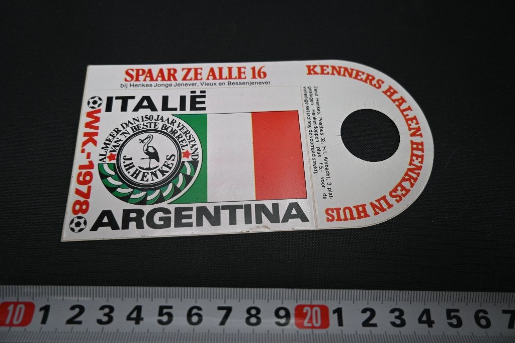 sticker WK1978 Argentinia Italië HENKES Jonge jenever, Ophalen of Verzenden, Zo goed als nieuw