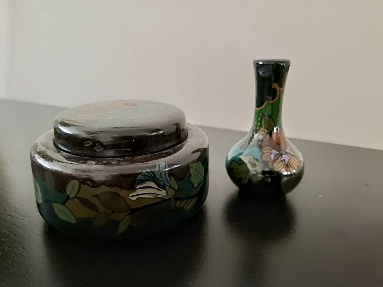 Antieke set Arnhems Plateel (Gelria) – Dekselpot & Miniatuur, Ophalen