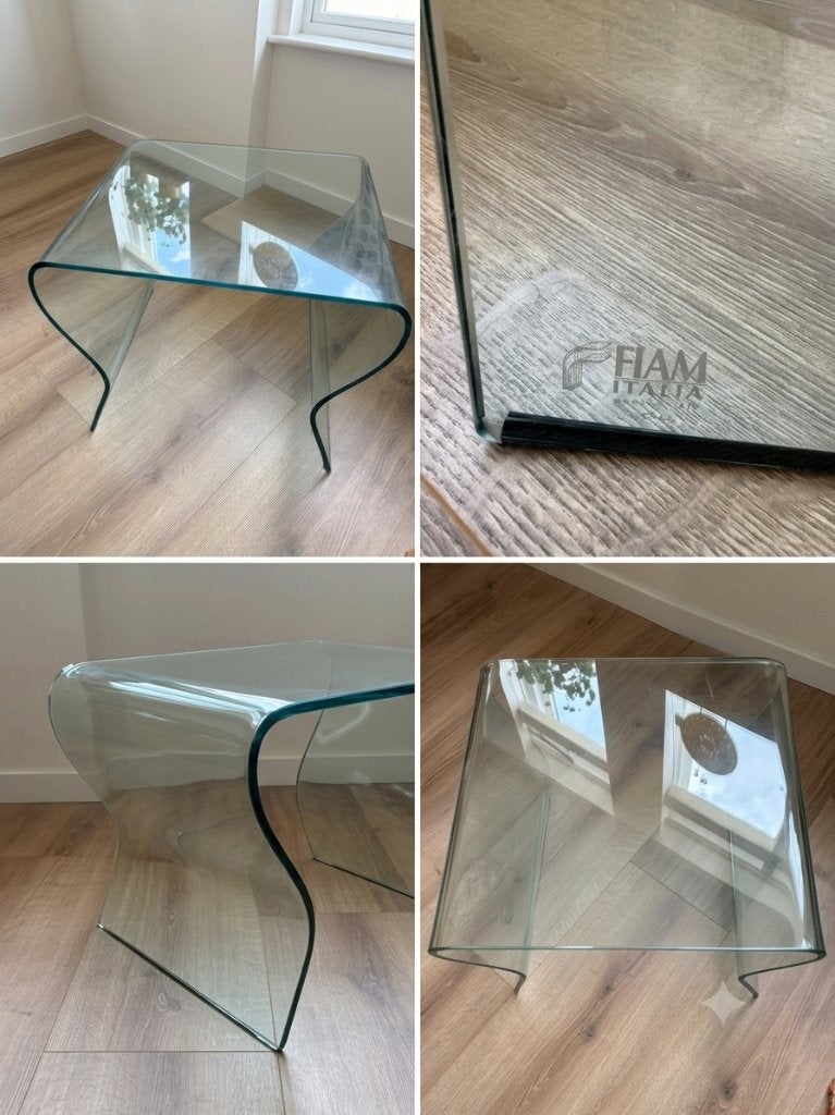 FIAM Italia design salontafel – Origineel gebogen glas, Ophalen, 50 tot 100 cm, 50 tot 100 cm, 5 – 50