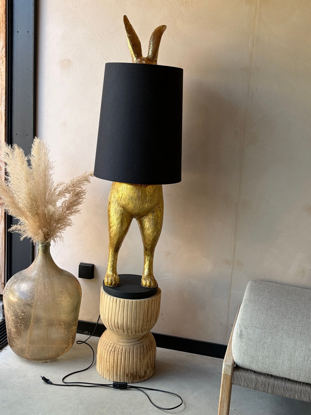 Gouden konijnenlamp met zwarte kap, Ophalen, Overige materialen, Zo goed als nieuw, Goud