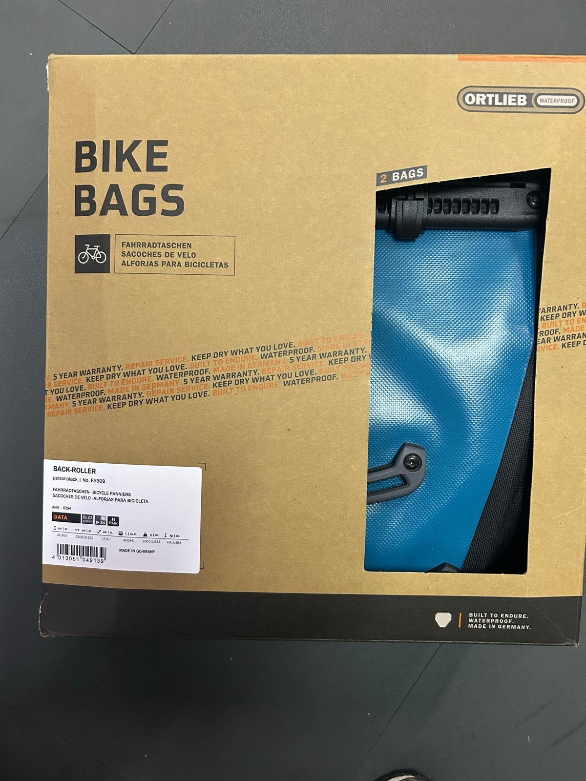 Ortlieb Back-Roller F5309 fietstassen (paar) - Petrol-Black, Ophalen, Nieuw