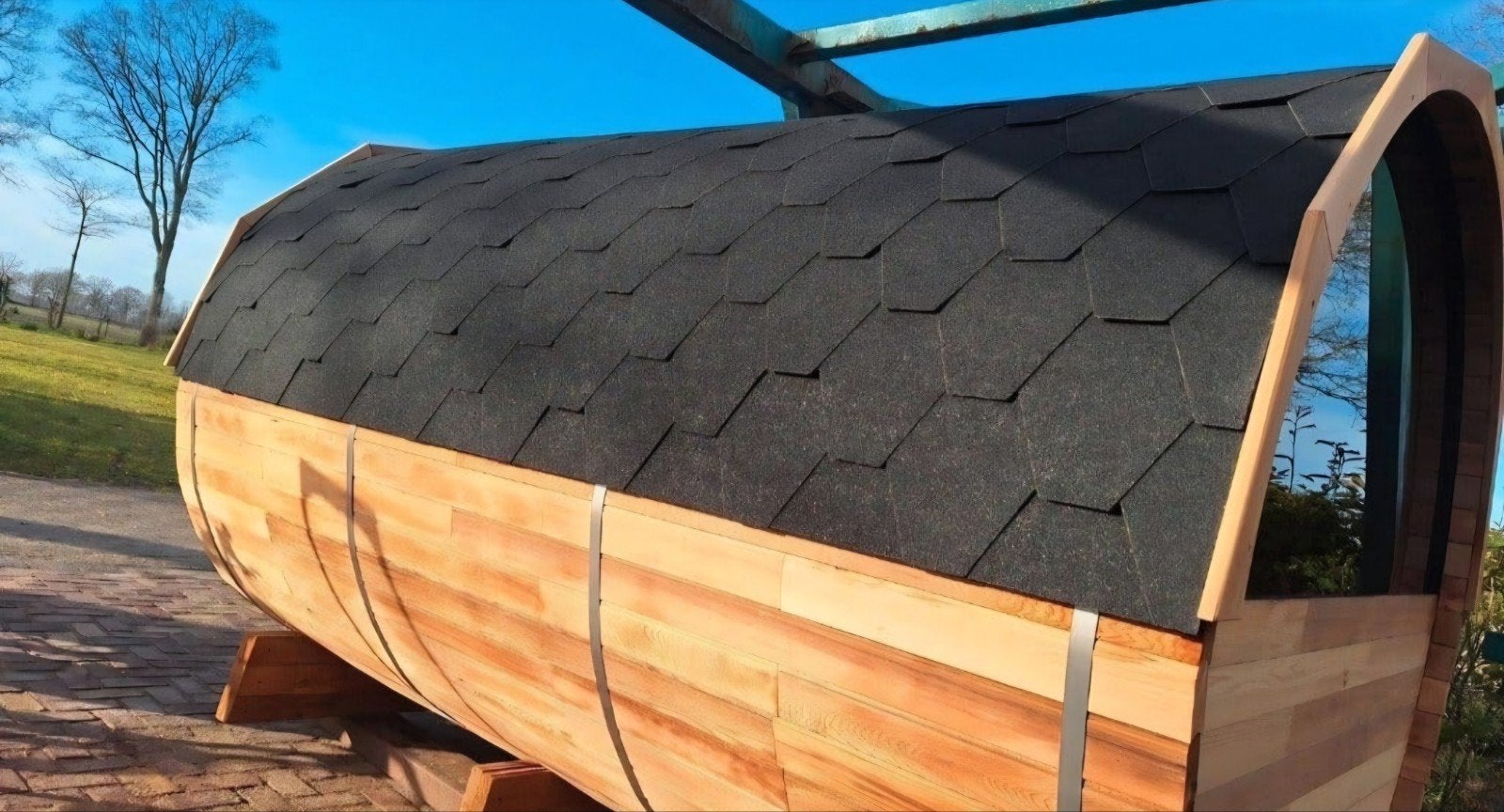 Red Cedar Barrel Sauna 240x180 + Glaswand + Shingles - Nieuw, Ophalen, Nieuw
