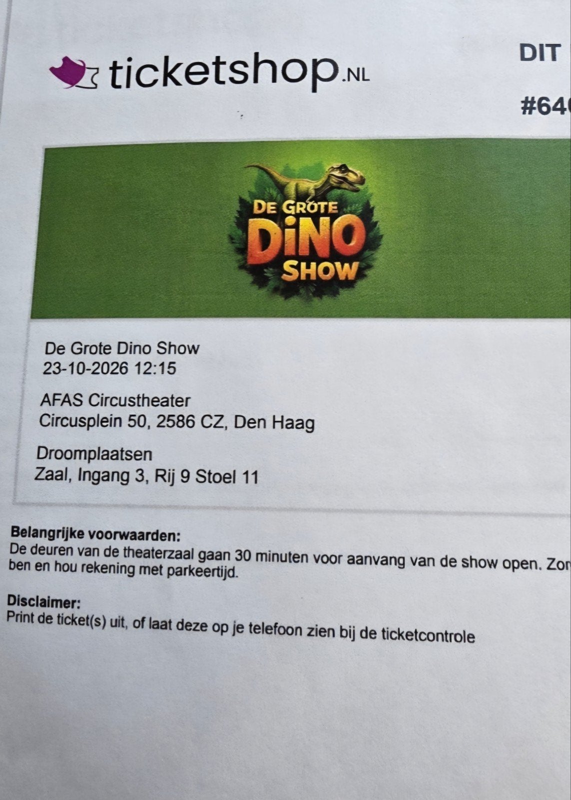 te koop 2 toegangstickets grote dinoshow in Scheveningen, Tickets en Kaartjes, Twee personen, Oktober