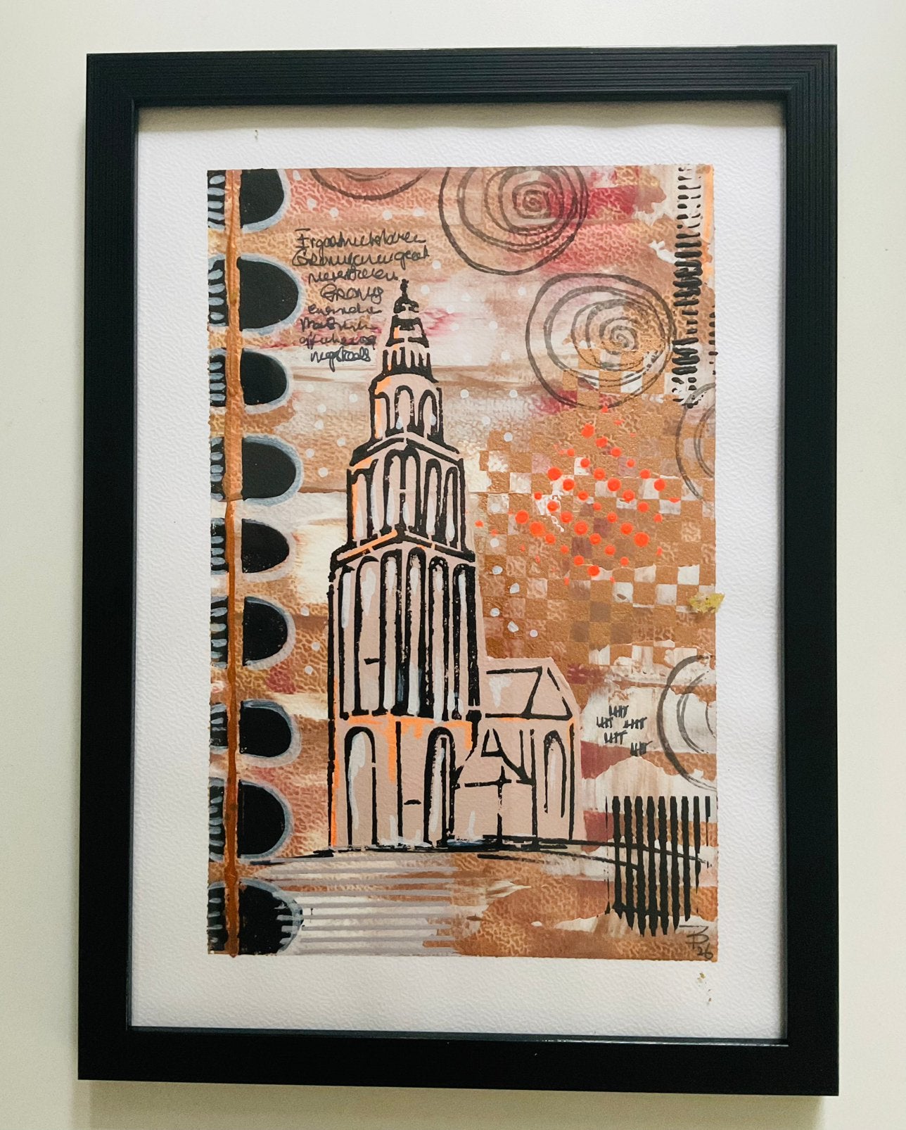 Martinitoren, uniek schilderij in lijst, Ophalen of Verzenden, Nieuw, Minder dan 50 cm, Schilderij