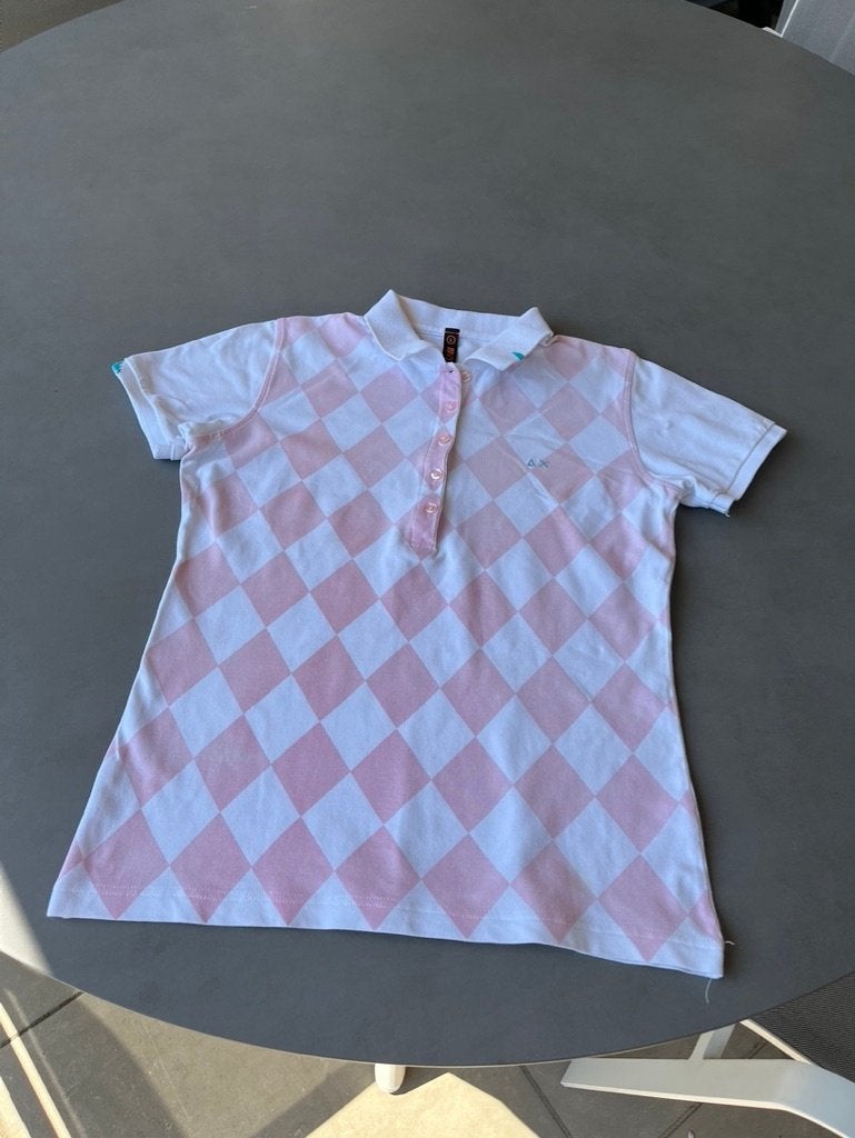 Roze/witte Sun 68 polo, maat L = M, Maat 38/40 (M), Verzenden, Zo goed als nieuw, Korte mouw