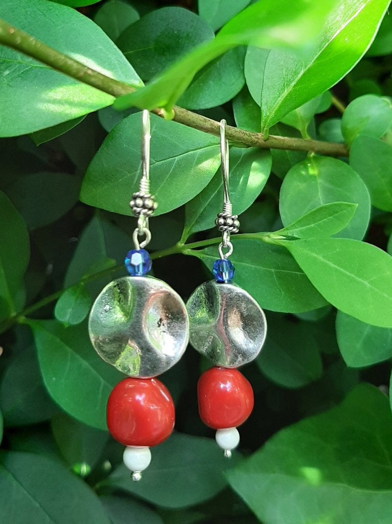 Oorbellen Hollands Tin swaroski -kraal tin zilver, Hangers, Blauw, Nieuw, Zilver