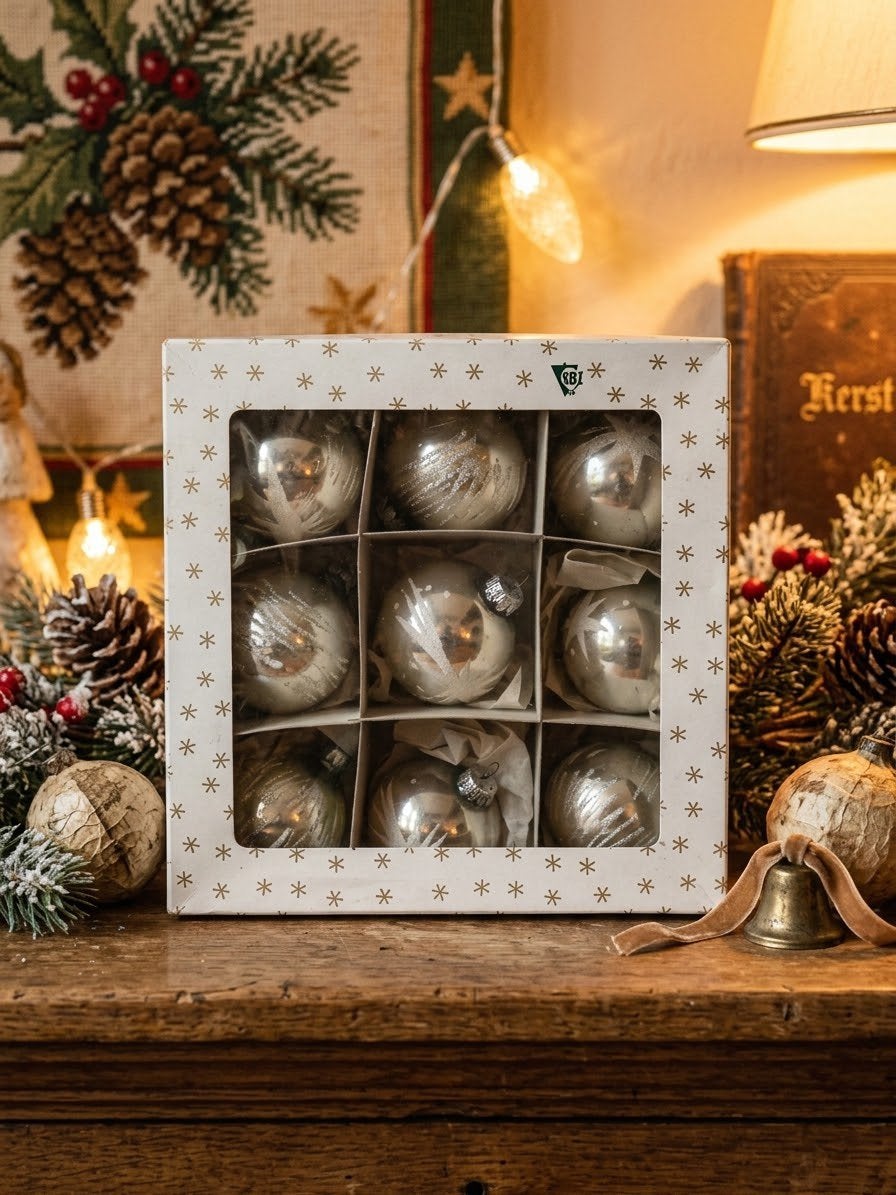 Originele Doos TBS Vintage Glazen Kerstballen - Duitsland, Ophalen, Gebruikt