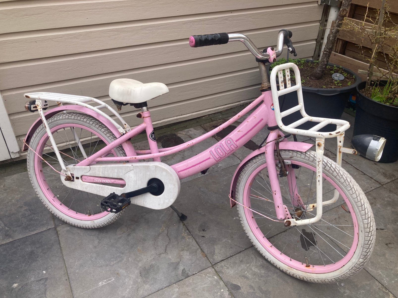 Lola meidenfiets roze/wit met terugtraprem, 20 inch banden., Ophalen, Terugtraprem, Gebruikt, Handrem
