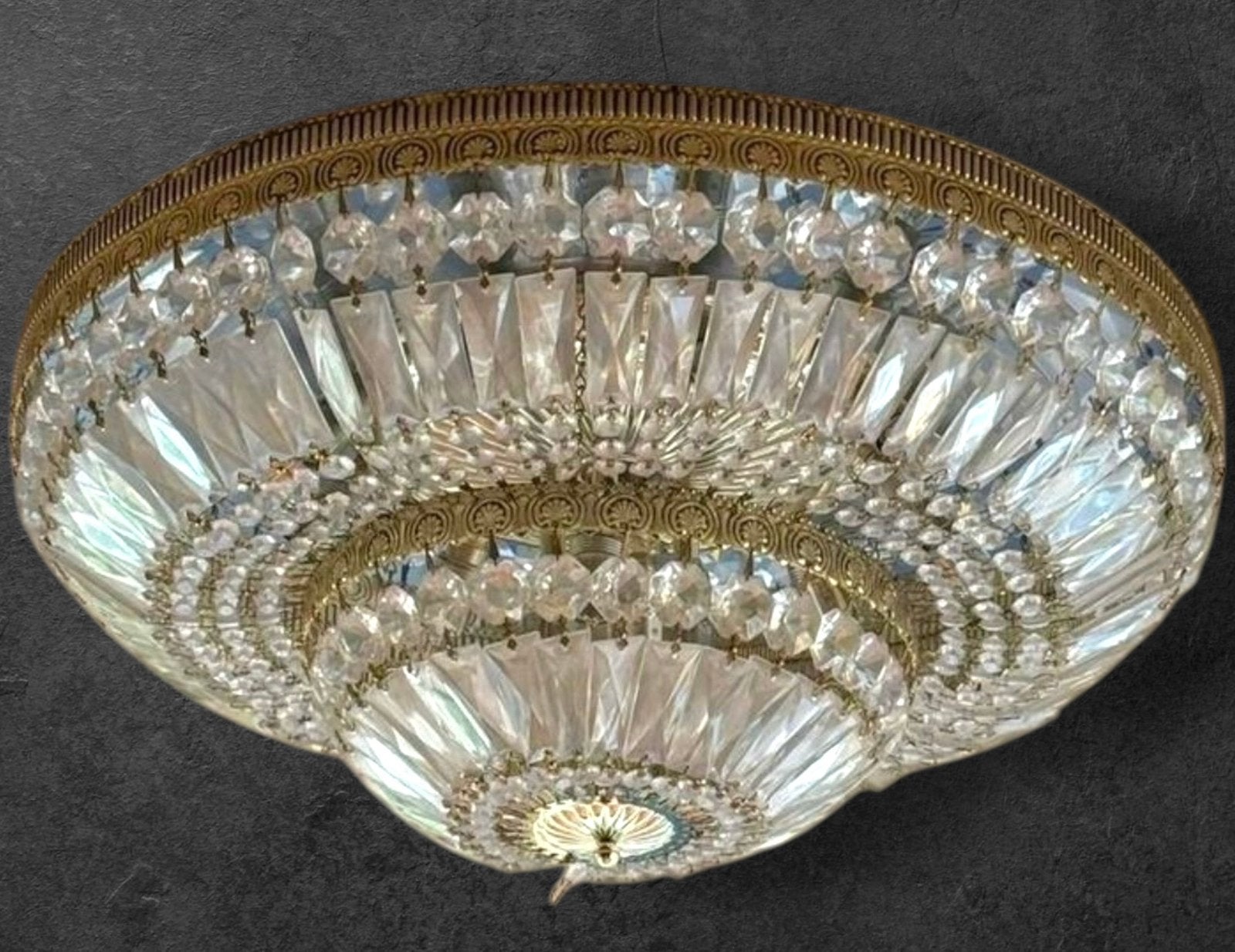 Prachtige vintage Empire kristallen lamp Ø 60 cm, Huis en Inrichting, Lampen | Plafondlampen, Overige stijlen, Ophalen of Verzenden