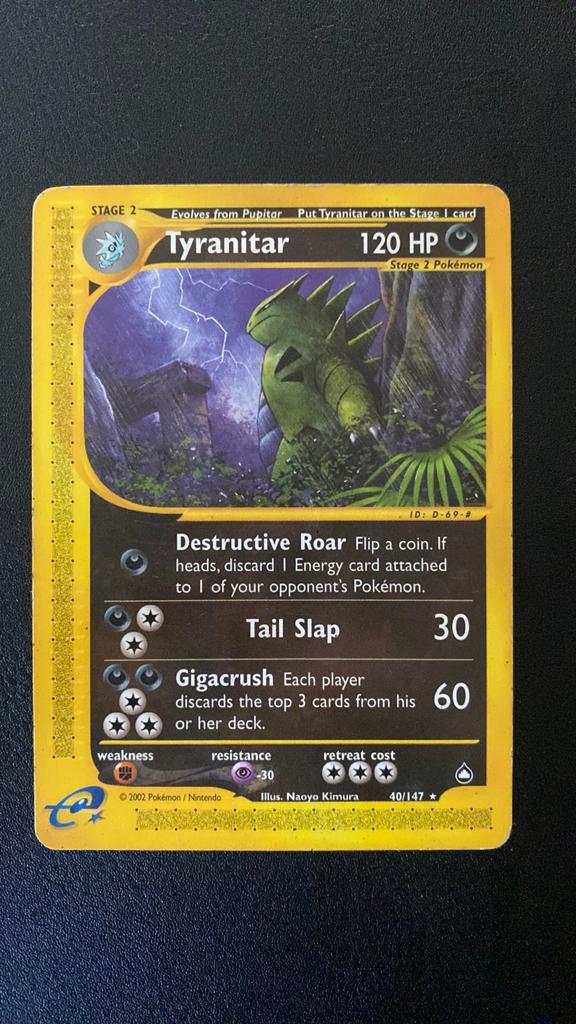 Pokemon tyranitar 40/147 aquapolis, Ophalen of Verzenden, Gebruikt, Losse kaart