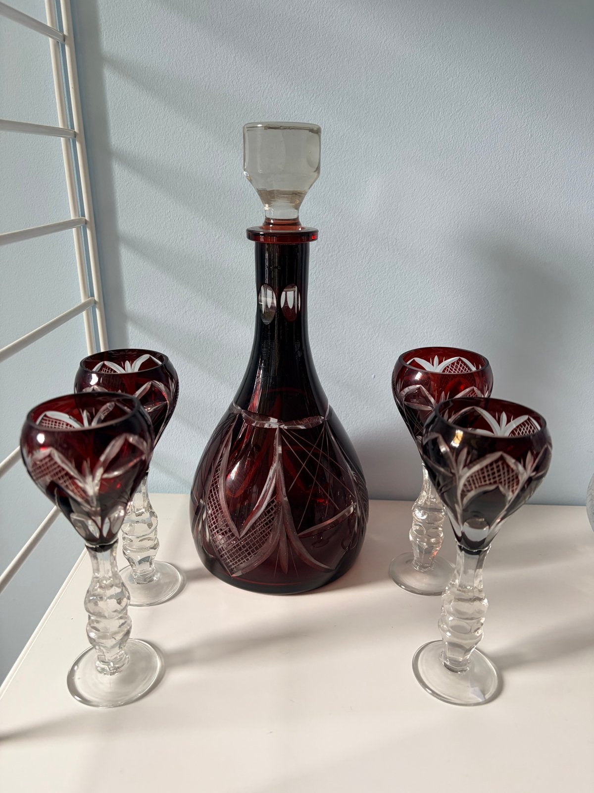 Vintage Boheemse Kristallen Karaf likeur en Glazen Set, Antiek en Kunst, Ophalen