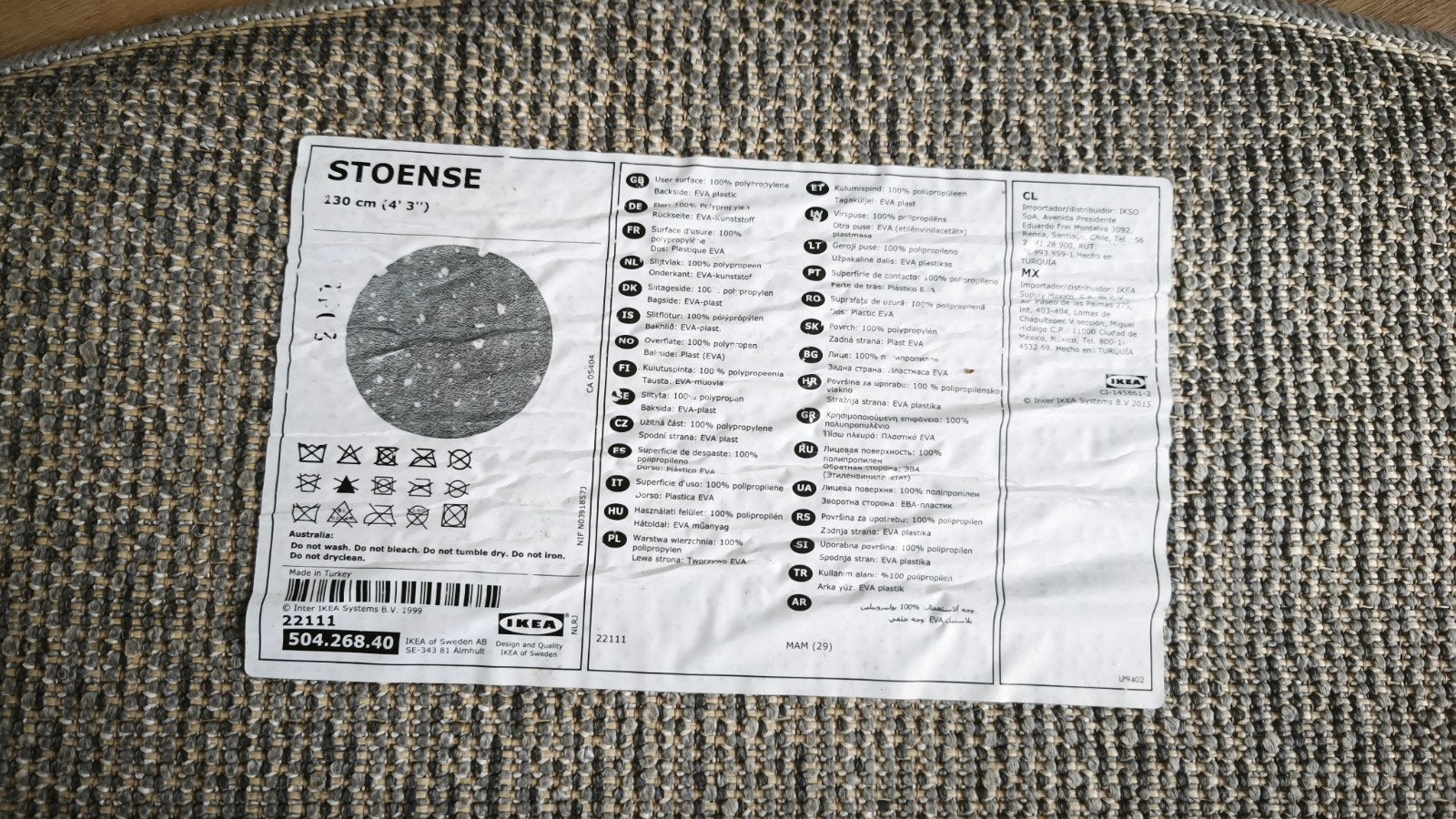 IKEA Stoense/Ådum rond vloerkleed, grijs, 130 cm, Huis en Inrichting, Stoffering | Tapijten en Kleden, Ophalen