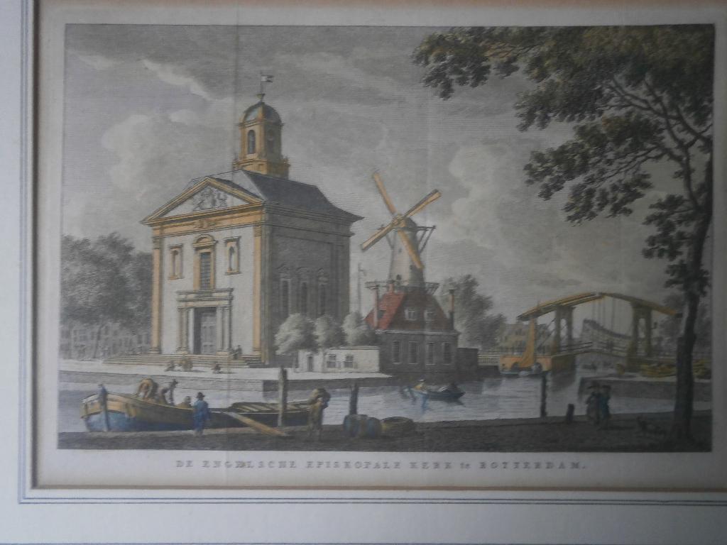 Rotterdam, Kl Gravure ENGELS Episcopale Kerk in lijst, Antiek en Kunst, Kunst | Etsen en Gravures, Ophalen of Verzenden, Gravure