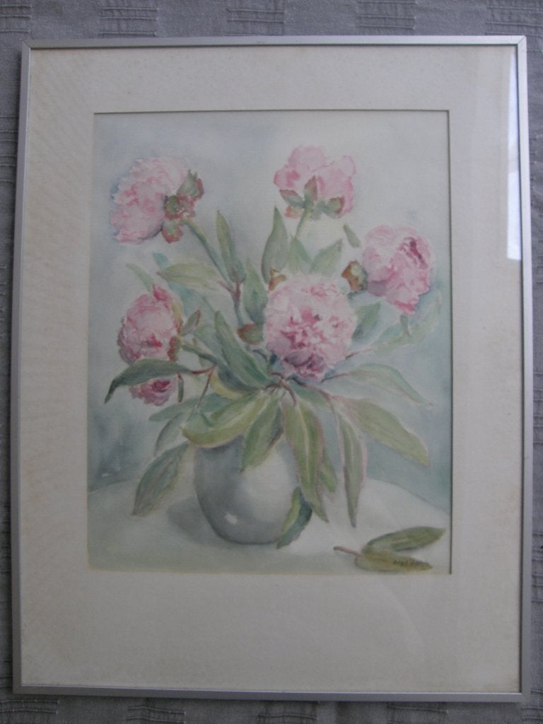 Aquarel pioenrozen, Bloemen, Gesigneerd, Ophalen of Verzenden, Papier