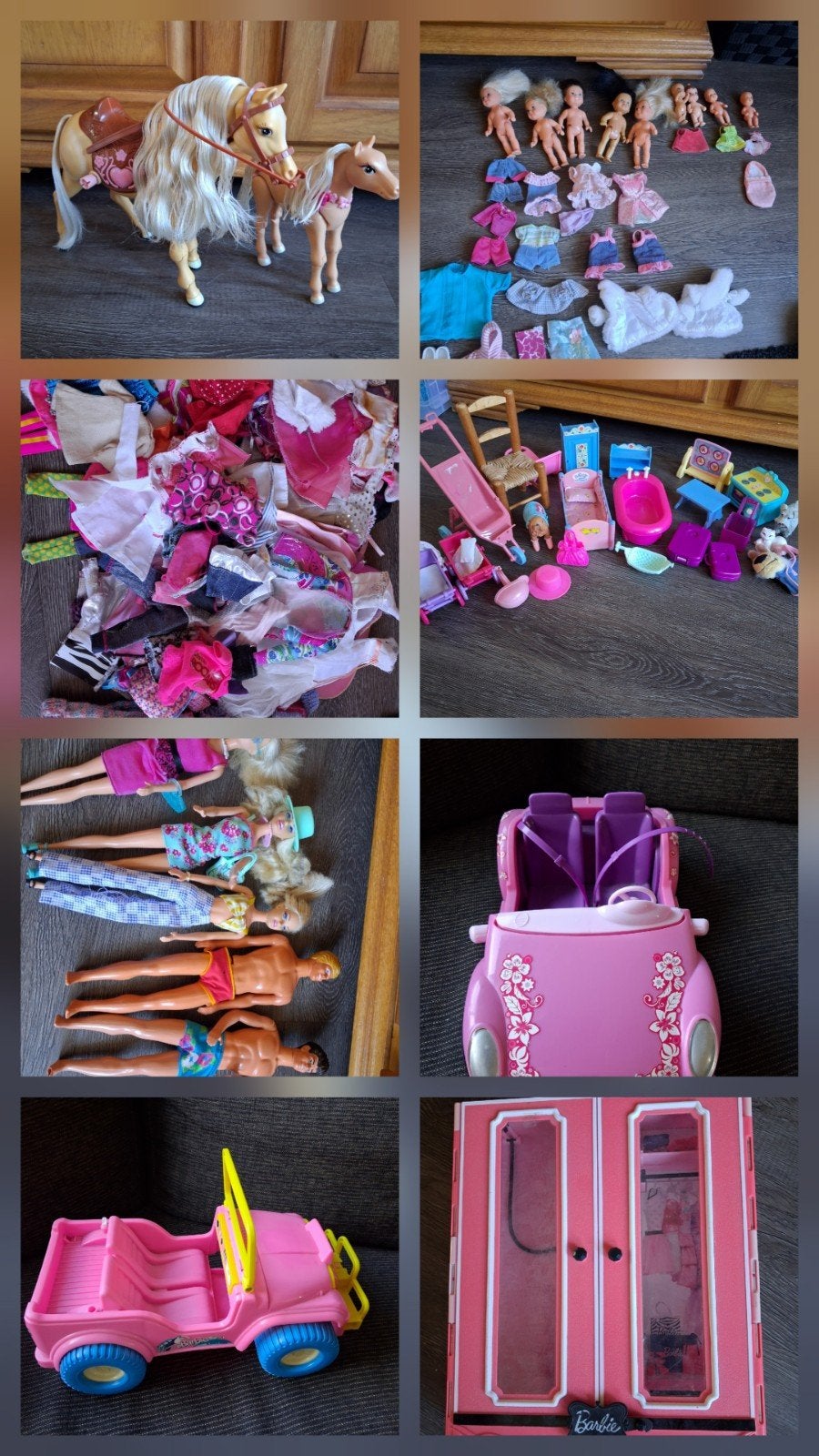 Barbie set: kast, meubels, auto's, paarden, poppen, kleding, Ophalen, Gebruikt, Barbie
