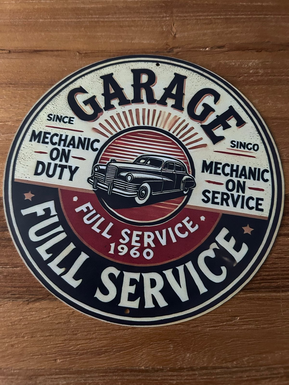 Rond metalen bord 'Garage Full Service' - 30x20 cm, Ophalen of Verzenden, Nieuw