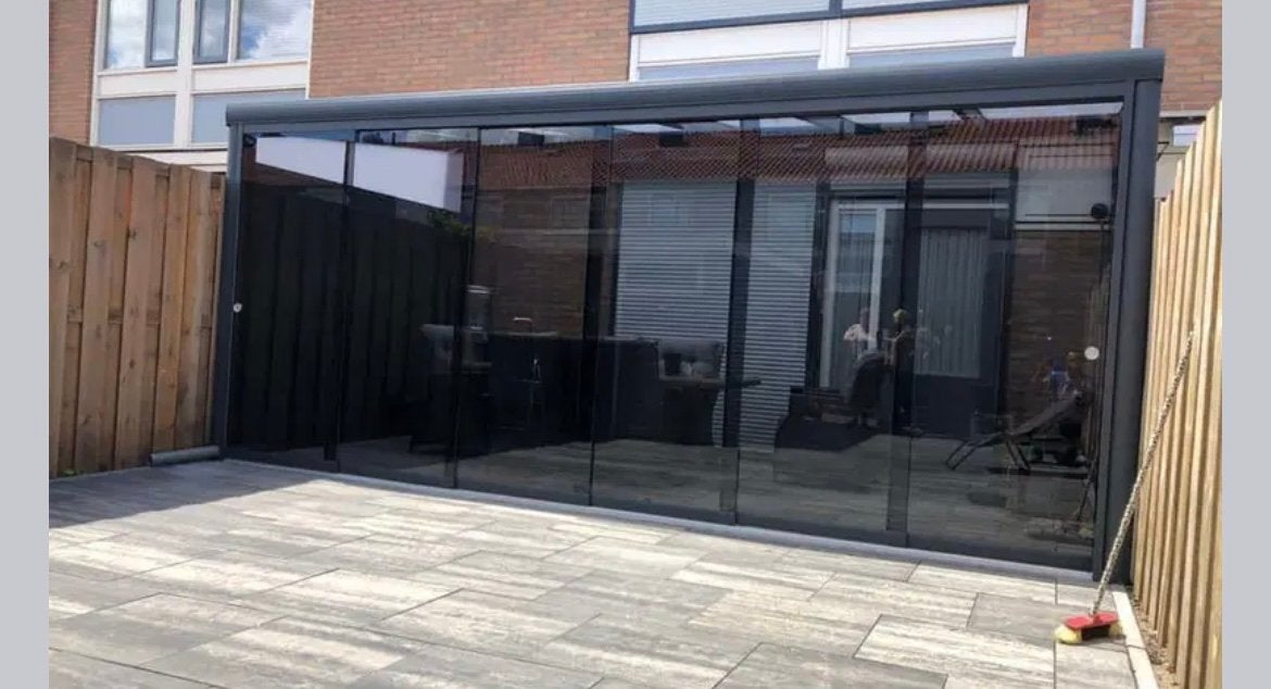 Glazen schuifwand voor overkapping / veranda Nieuw., Tuin en Terras, Overkappingen, Nieuw, Veranda, Ophalen of Verzenden
