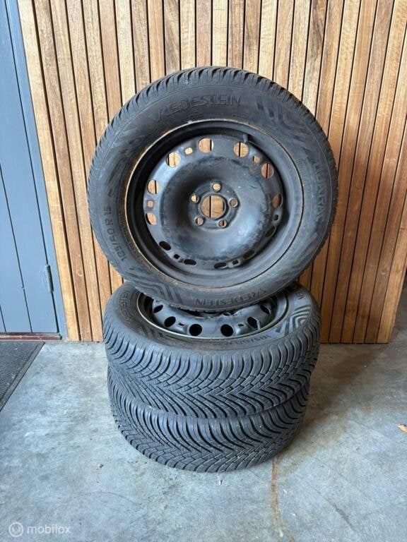 Set van 3 stuks! Stalen velg met goede all season banden, Gebruikt, Ophalen of Verzenden, Band(en)
