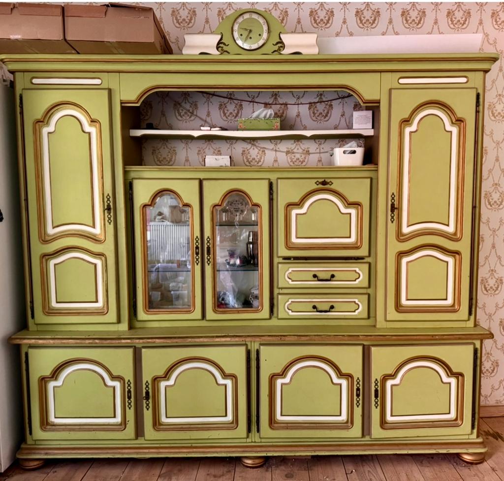 Vrolijke groene retro buffetkast, Gebruikt, 200 cm of meer, Eikenhout, Ophalen of Verzenden
