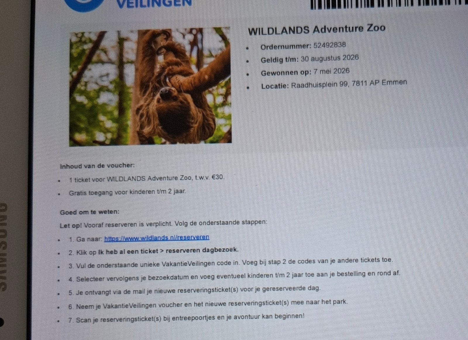 2 Tickets Wildlands Emmen, Twee personen, Ticket of Toegangskaart