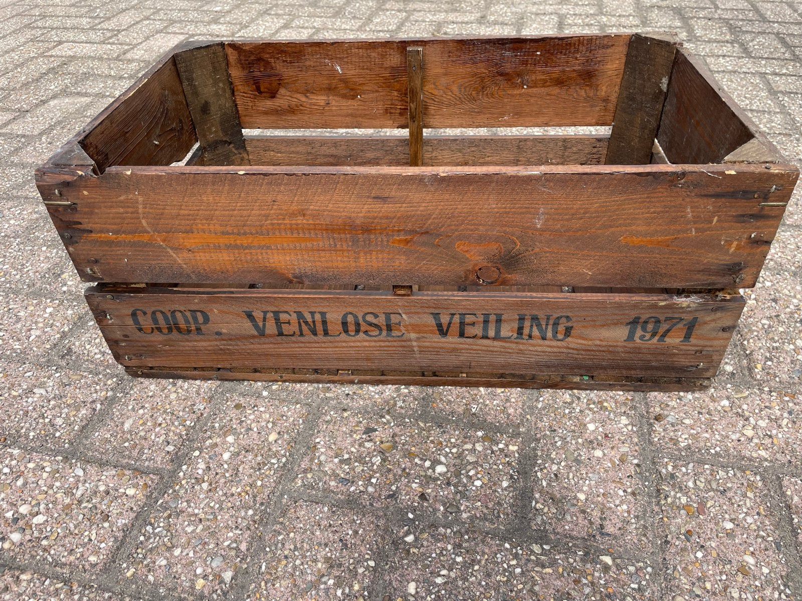 Vintage houten kist "Coop Venlose Veiling 1971", Ophalen, Gebruikt, 50 tot 100 cm, 5 – 50