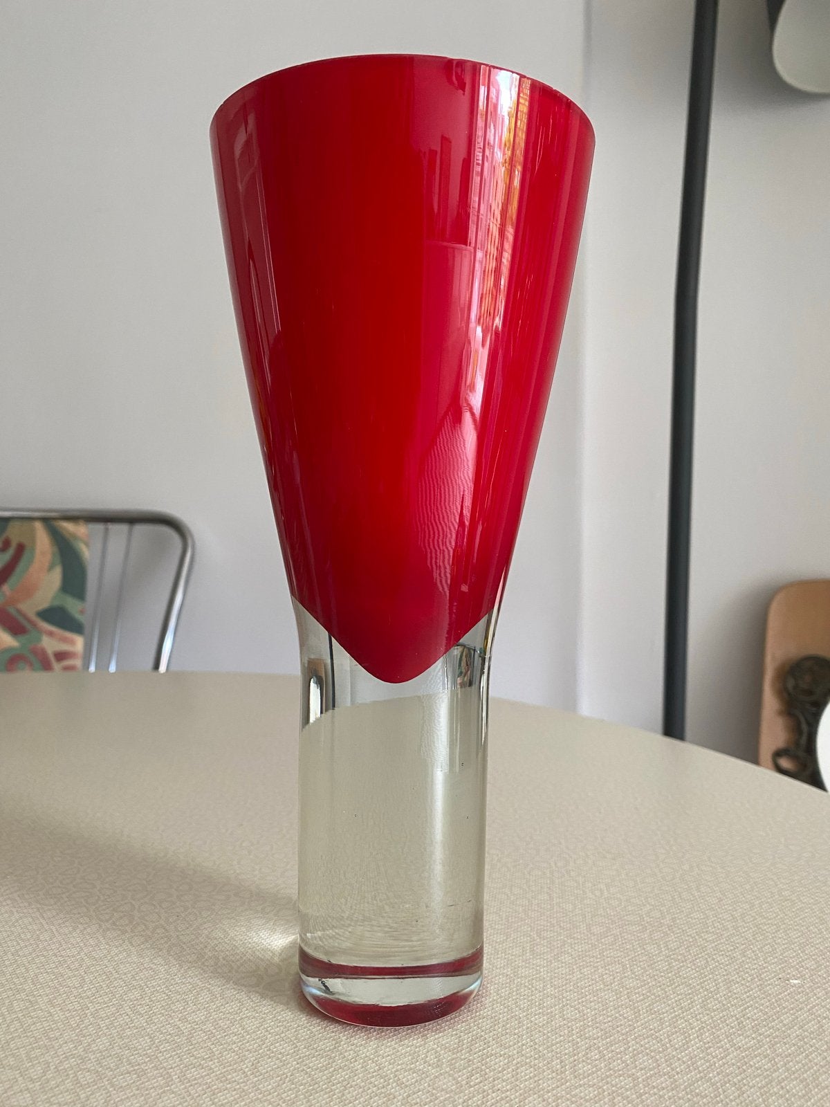 Vintage Murano Sommerso Vaas - Rood en Helder Glas, Ophalen of Verzenden