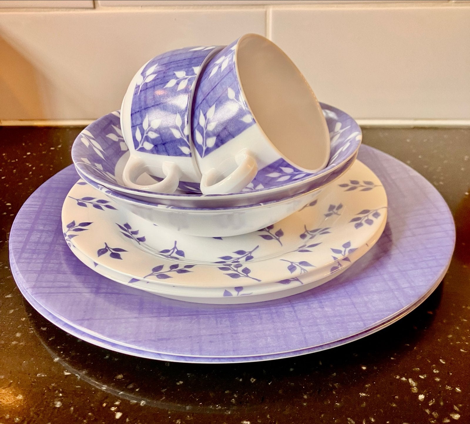 Arcopal Servies Set - blauw Bladmotief - Vintage, Gebruikt, Overige merken, Keramiek, Vintage