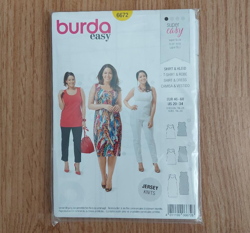 Burda Easy naaipatroon 6672 - shirt en jurk maat 46 t/m 60, Overige typen, Vrouw, Nieuw, Burda