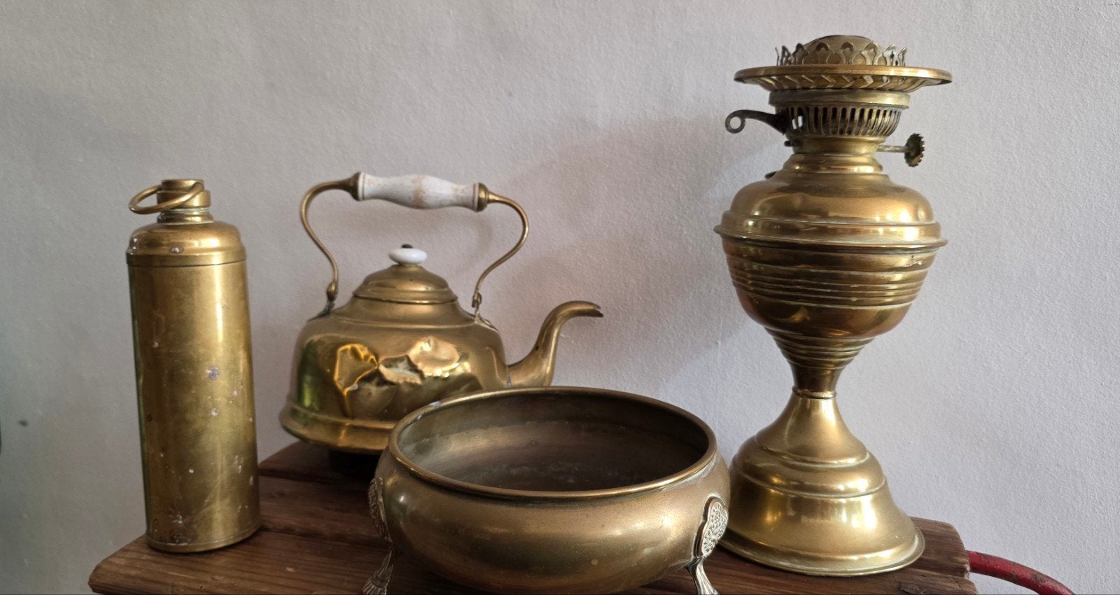 Oude Messing Collectie: Theepot, Lamp, Schaal, Kruik, Ophalen