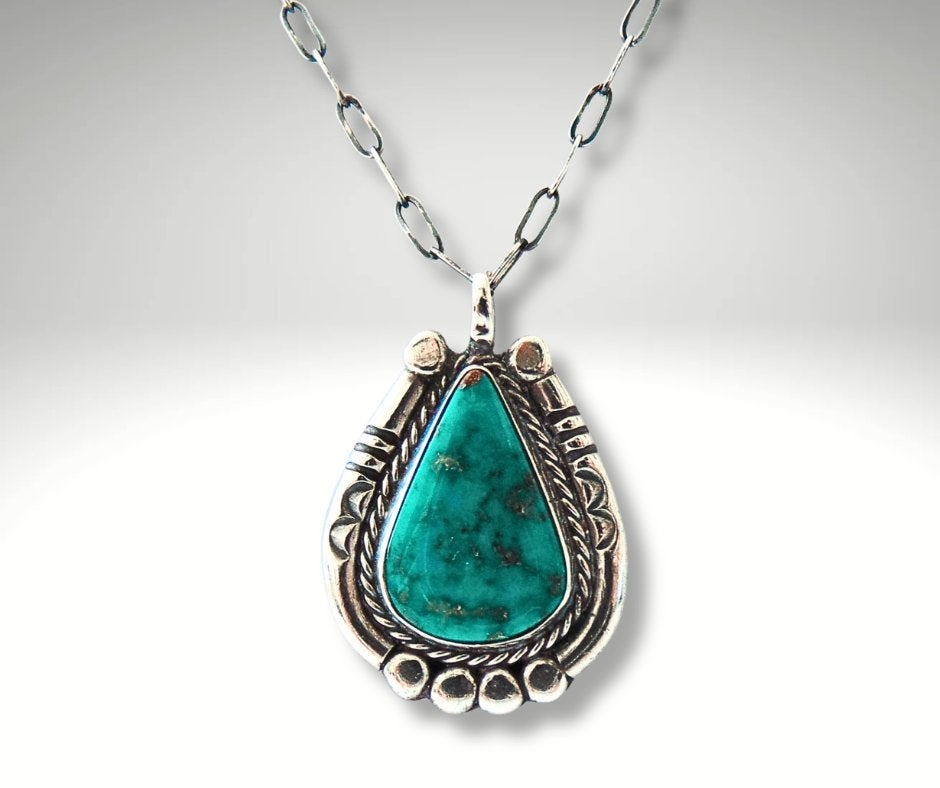 Sublieme NAVAJO zilver turquoise hanger aan paperclip chain!, Verzenden, Zo goed als nieuw, X, Met edelsteen