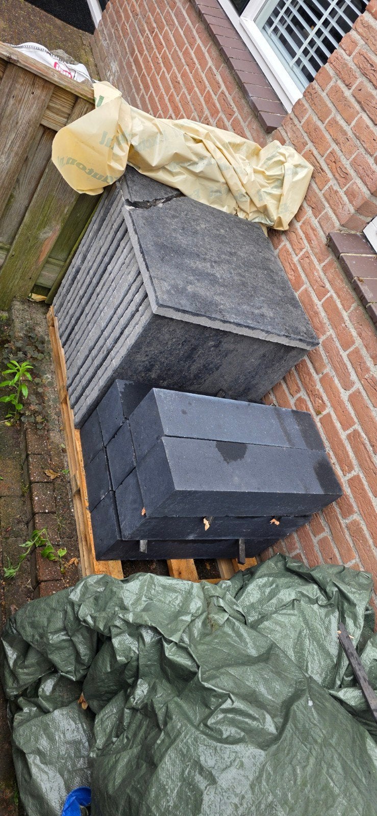 Terrastegels zwartgrijs  en borderbak blokken antraciet, Tuin en Terras, Tegels en Klinkers, Ophalen, Zo goed als nieuw, 10 m² of meer