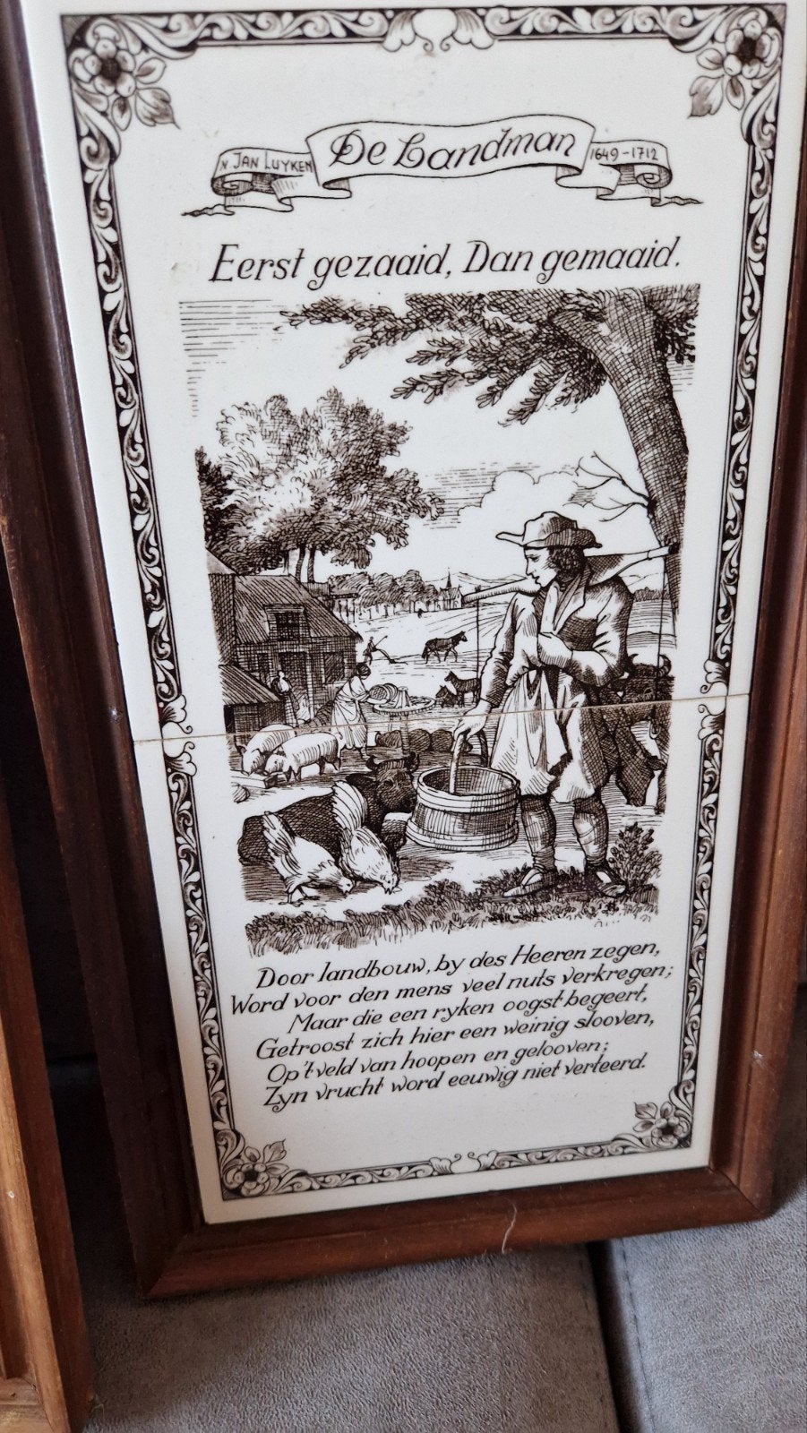 Antieke tegels Jan Luyken - De Landman en De Backer, Ophalen of Verzenden