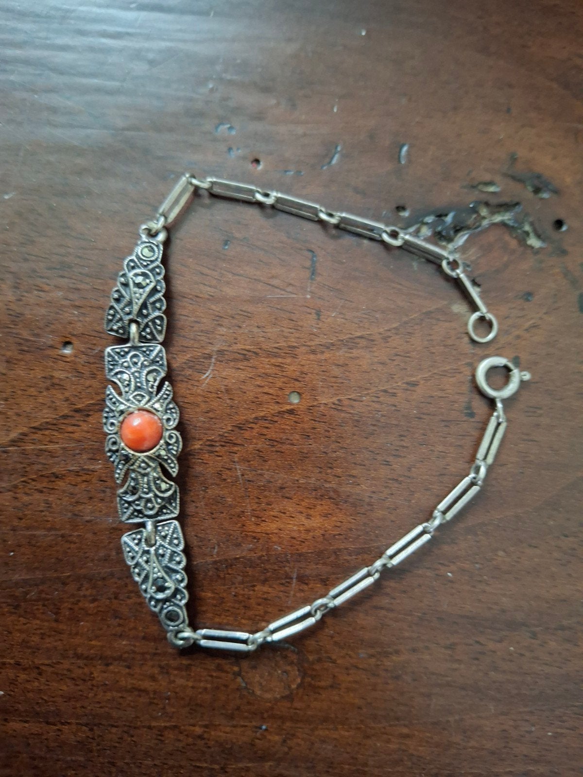 zilver armbandje met bloedkoraal, Ophalen of Verzenden, Zo goed als nieuw, Zilver