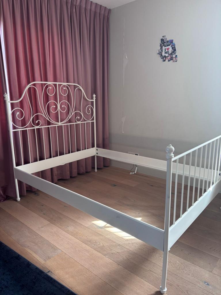 IKEA Leirvik bed 140x200 wit metaal inclusief lattenbodem, Gebruikt, Wit, Tweepersoons, 200 cm