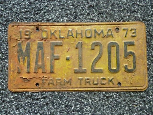 Kentekenplaat licenseplate Oklahoma 1973 Farm Truck USA, Verzenden, Gebruikt, Auto's