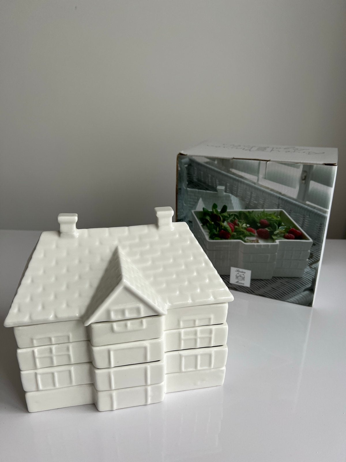 Rivièra Maison huisje met 4 schaaltjes, Huis en Inrichting, Ophalen of Verzenden, Wit, Steen/keramiek, Landelijk