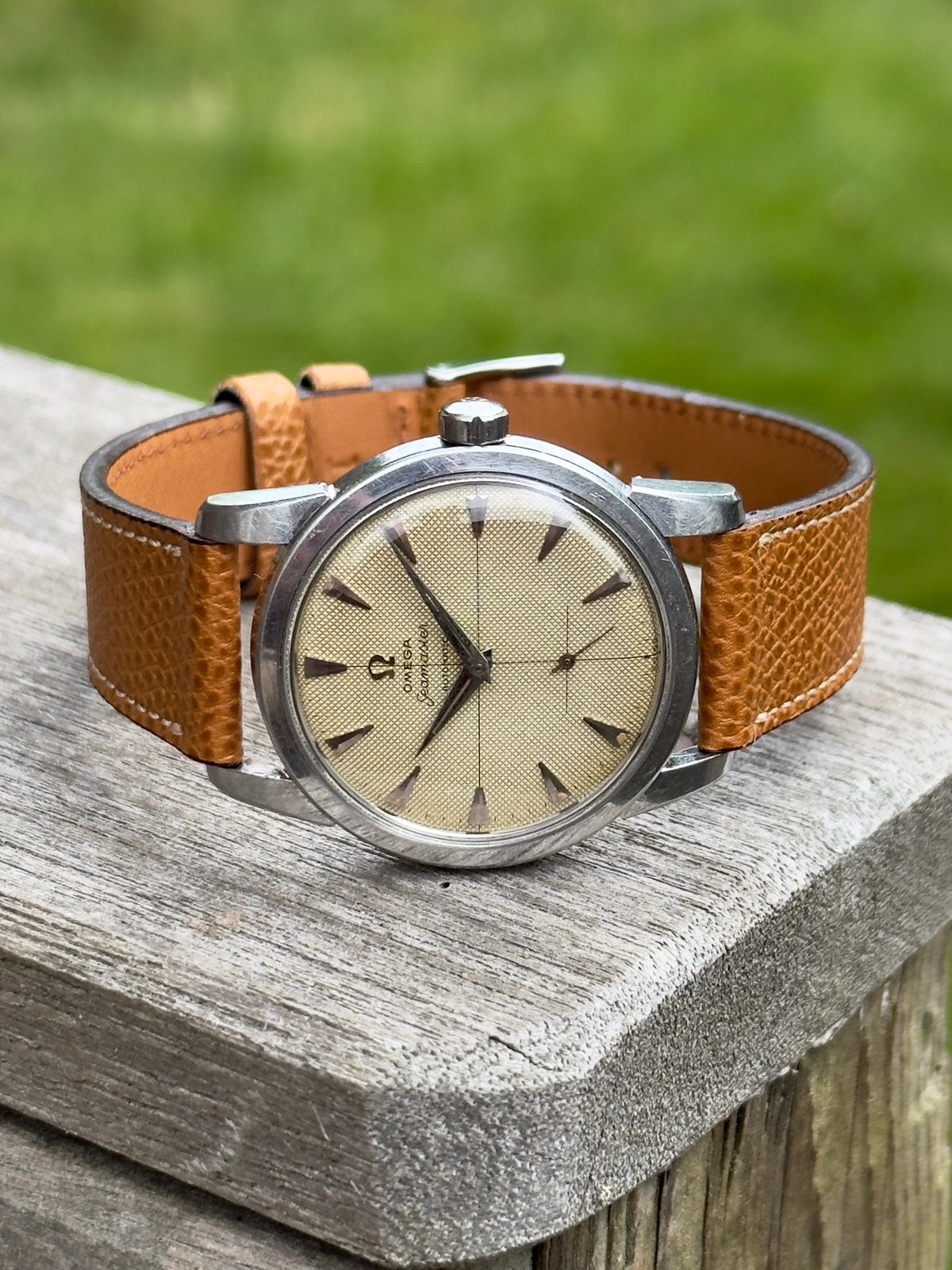 Vintage Omega Seamaster 2848 “Waffle dial” uit 1956, Sieraden, Tassen en Uiterlijk, Horloges | Antiek, Met bandje, Polshorloge