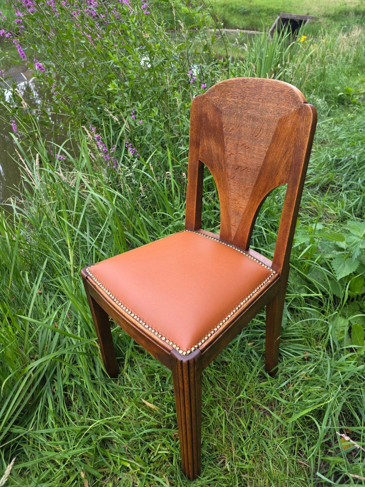 Set van 6 Amsterdamse School eetkamerstoelen | jaren 20, Ophalen of Verzenden, Zo goed als nieuw, Vijf, Zes of meer stoelen, Leer