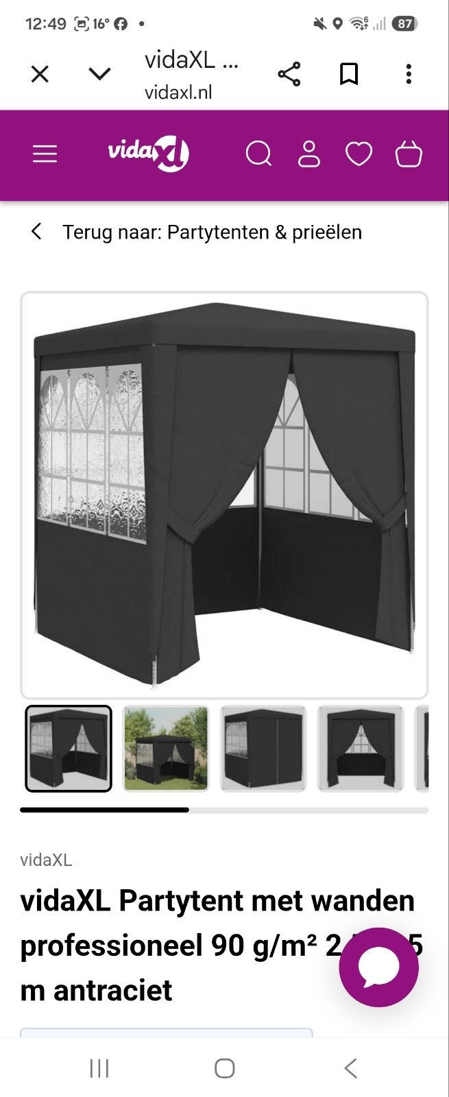 Partytent 2.5x2.5, Tuin en Terras, Partytenten, Ophalen of Verzenden, Nieuw, Minder dan 5 meter