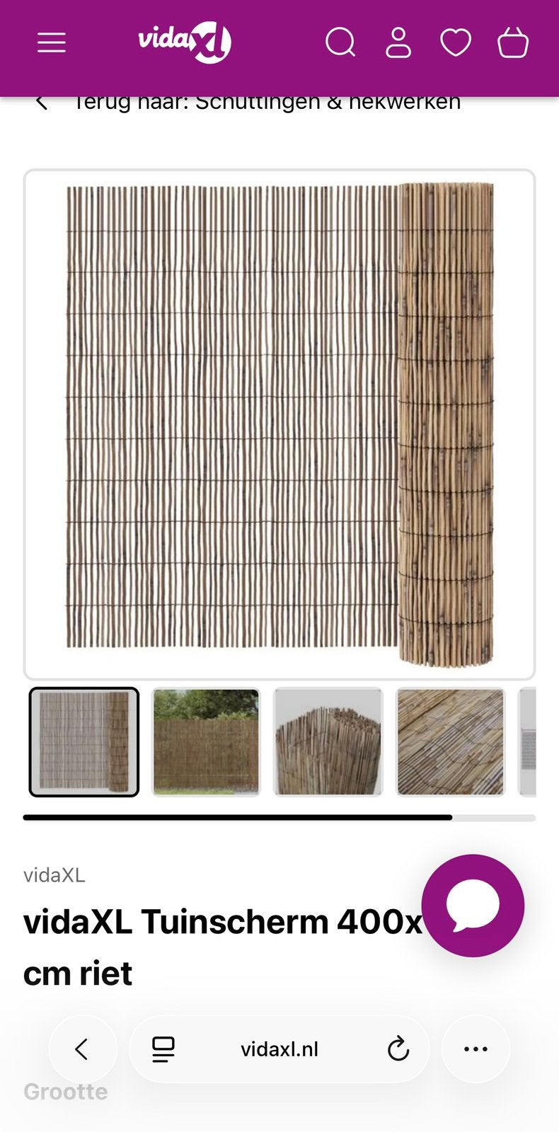 Rieten tuinscherm, Verzenden, Zo goed als nieuw, Overige materialen, 200 cm of meer