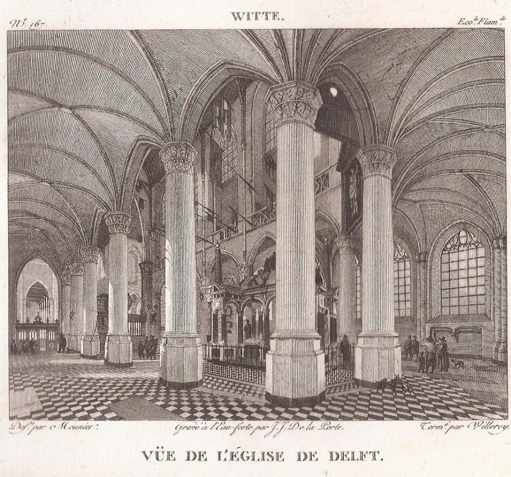 Delft. Vüe de L'Eglise de Delft. Naar Witte. Ca. 1800, 10 cm, 1800 - 1899, Ets, Architectuur