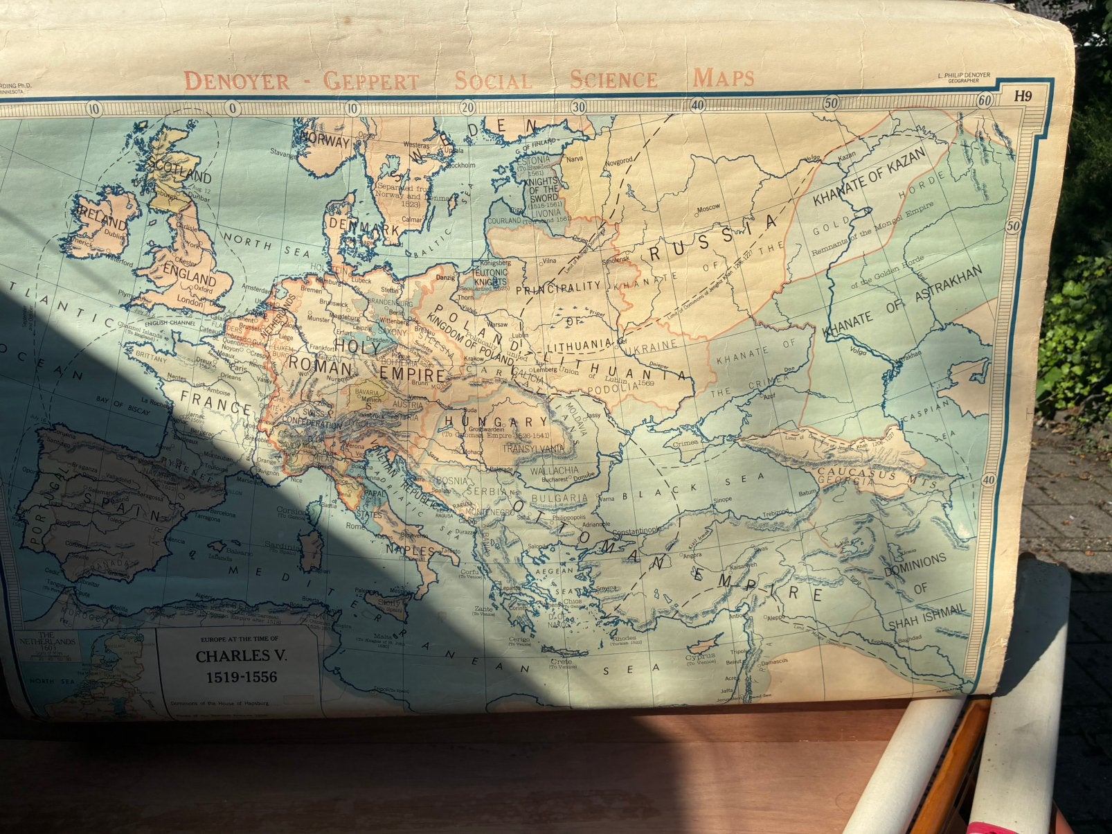 Schoolplaat landkaart europa.  15 e eeuw., Antiek en Kunst, Ophalen of Verzenden, Aardrijkskunde